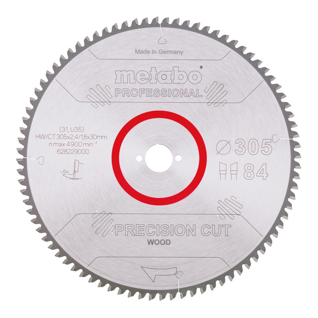 Metabo Sägeblatt "precision cut wood - professional", 305x2,4/1,8x30, Z84 WZ 5° neg.