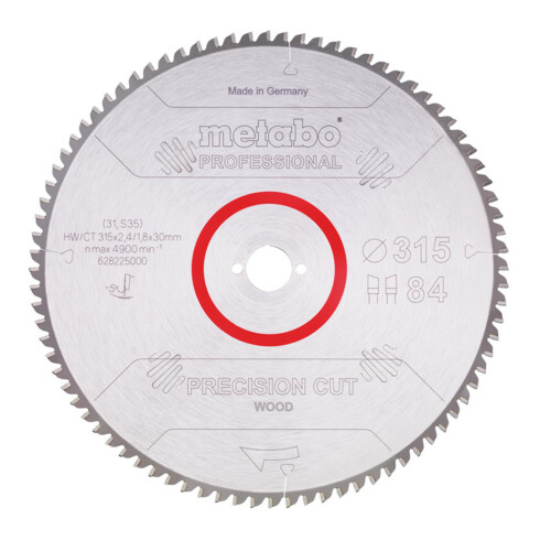 Metabo Sägeblatt "precision cut wood - professional", 315x2,4/1,8x30, Z84 WZ 5° neg.