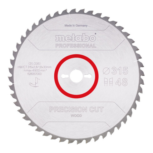 Metabo Sägeblatt "precision cut wood - professional", 315x2,8/1,8x30, Z48 WZ 0°