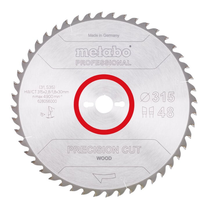 Metabo Sägeblatt "precision cut wood - professional", 315x2,8/1,8x30, Z48 WZ 15°