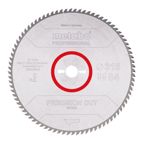 Metabo Sägeblatt "precision cut wood - professional", 315x2,8/1,8x30, Z84 WZ 10°
