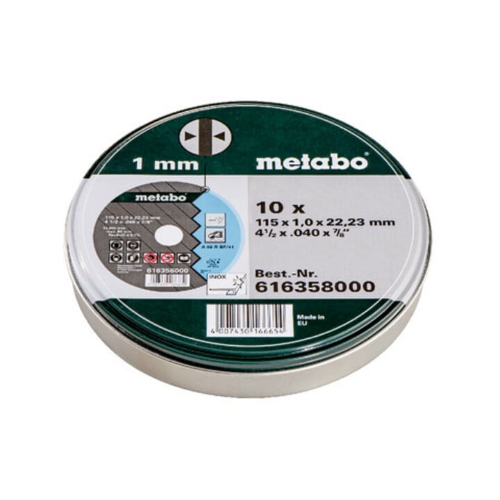 Metabo Satz=10xTrennscheiben SP 115x1,0x22,23 Inox, TF 41 , in Blechdose