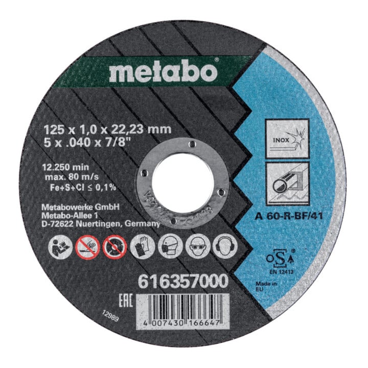 Metabo Satz=10xTrennscheiben SP 125x1,0x22,23 Inox, TF 41 , in Blechdose