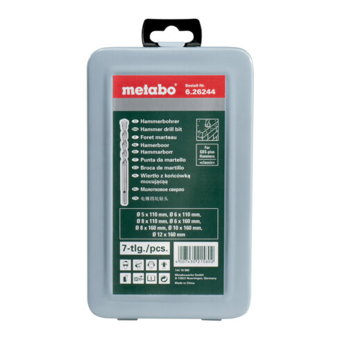 Metabo SDS-plus Classic-Bohrersatz 7-teilig Ø 5, 6, 8 mm, L=110 mm / Ø 6, 8, 10, 12 mm L=160