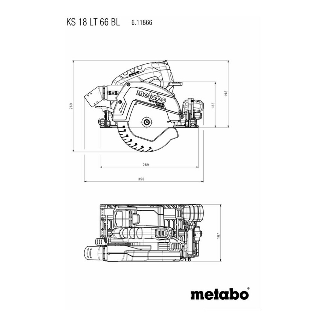 METABO Sega circolare manuale con batteria LiHD, Modello: KS18LTX66