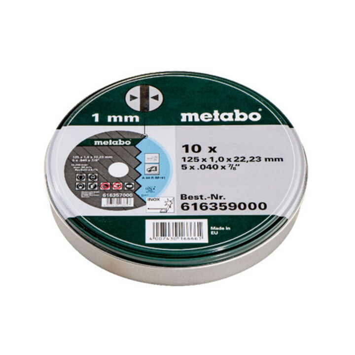 Metabo set=10Xdoorslijpschijven SP 125x1,0x22,23 Inox, TF 41 , in blik