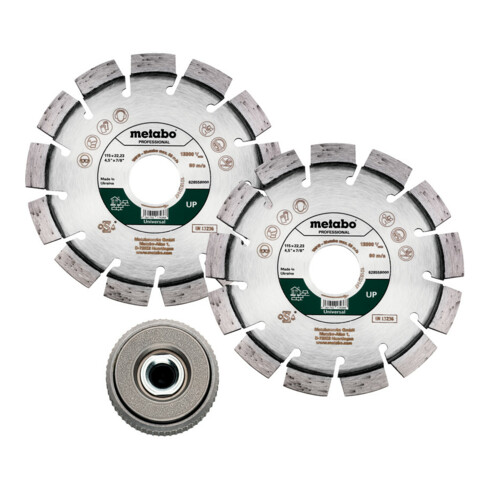 Metabo Set: 2xdiamantslijpschijf 115x22,23mm, "UP "+ 1xSnelspansmoer M14