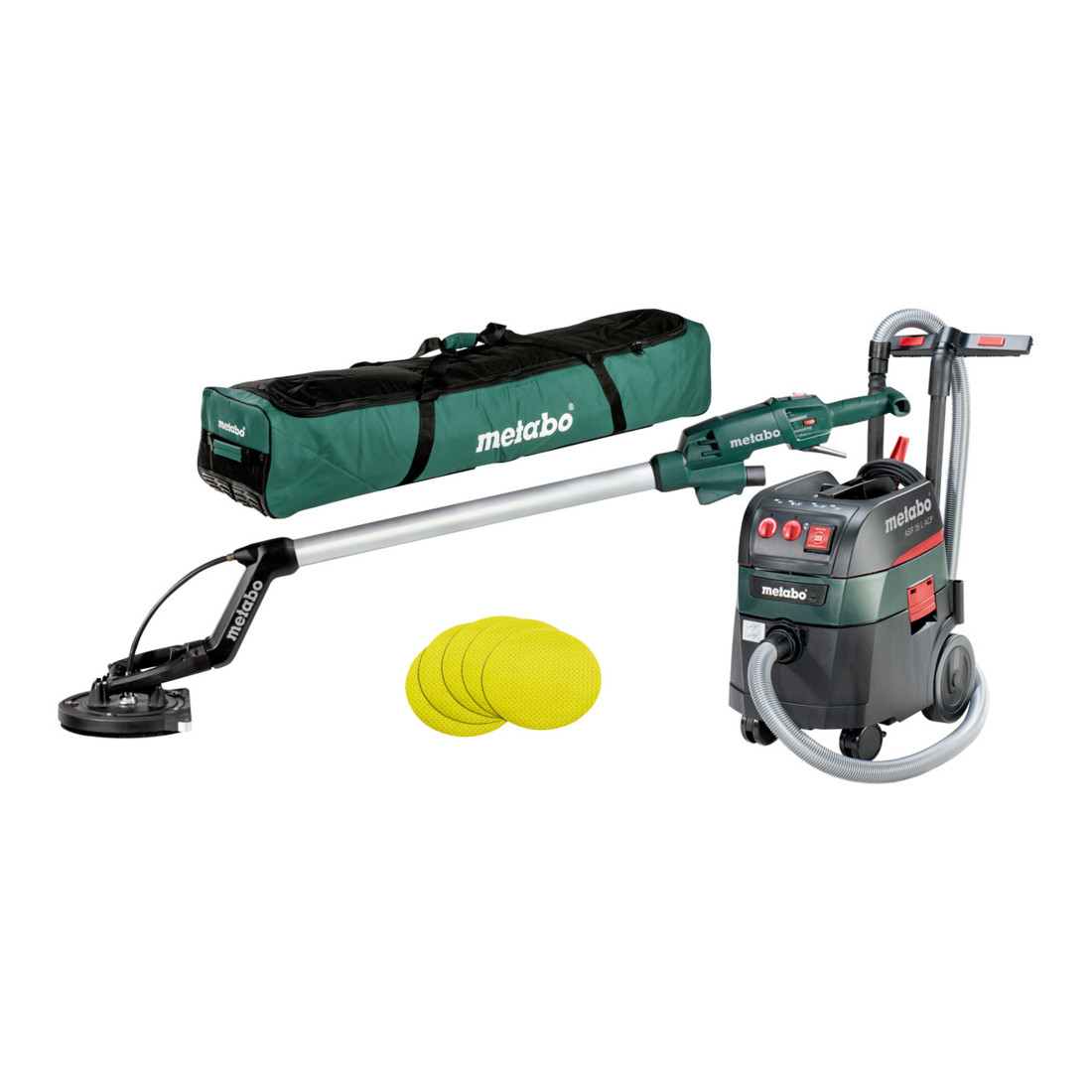 Metabo Set Langhalsschleifer LSV 5-225 + Allessauger ASR 35 L ACP mit 25 Haftschleifblättern P 120; Werkzeugtasche