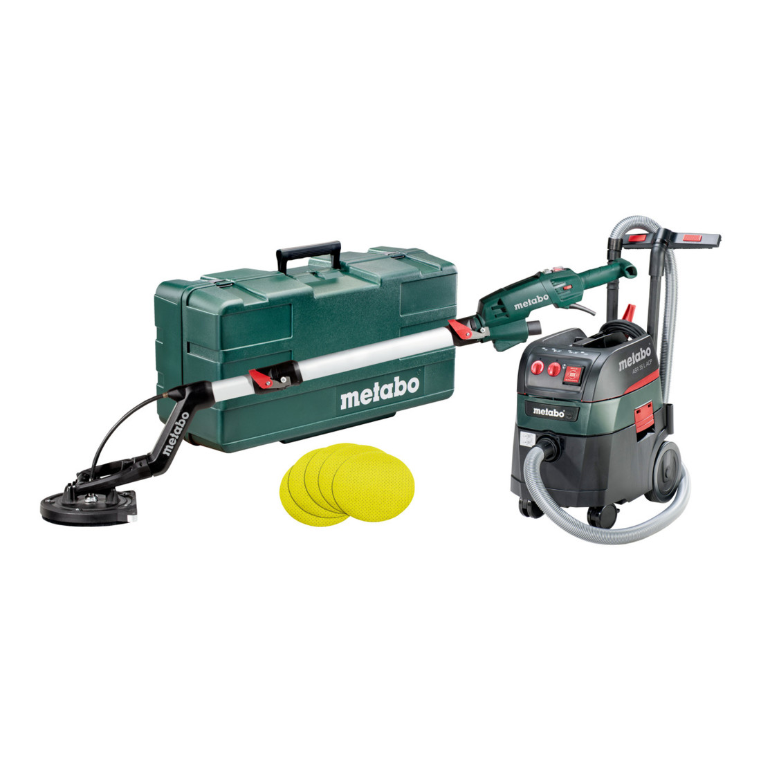 Metabo Set Langhalsschleifer LSV 5-225 Comfort + Allessauger ASR 35 L ACP mit 25 Haftschleifblättern P 120; Kunststoffkoffer