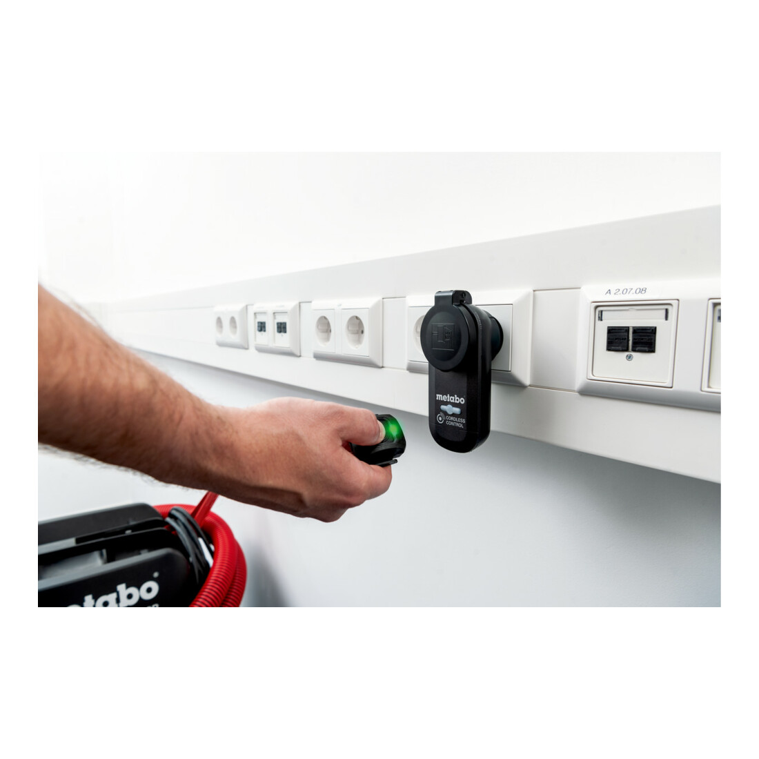 Metabo Set start/stop CordlessControl, modello F (presa di corrente radiocomandata, trasmettitore, 3x nastri a più fori)