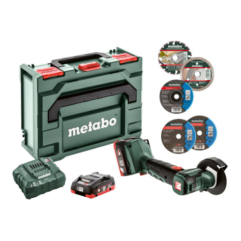 Metabo Smerigliatrice angolare a batteria PowerMaxx CC 12 BL con valigetta in plastica, 12 V 2x4 Ah LiHD + ASC 55