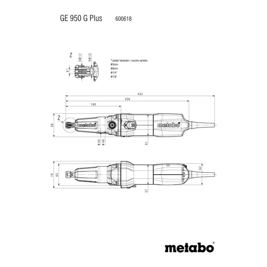 METABO Smerigliatrici diritte, Modello: GE950GP