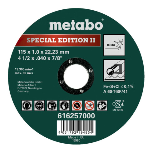 Metabo Special Edition II 115 x 1,0 x 22,23 mm, Inox, doorslijpschijf, recht model
