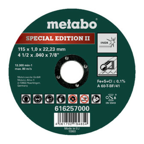 Metabo Special Edition II 115 x 1,0 x 22,23 mm, Inox, Trennscheibe, gerade Ausführung