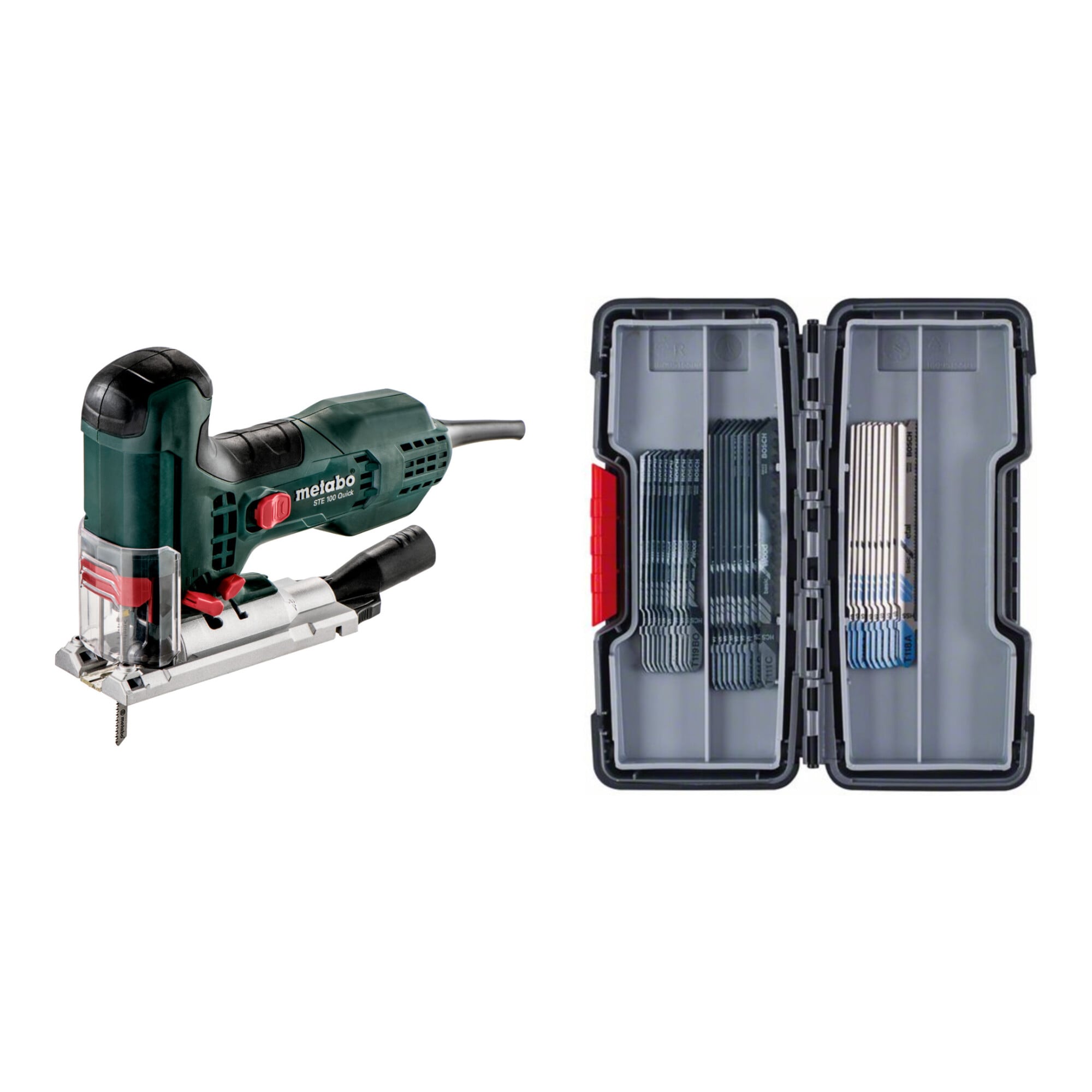 Metabo Stichsäge STE 100 Quick im Kunststoffkoffer + Bosch Stichsägeblatt-Set Wood and Metal 30-tlg.