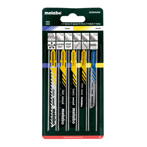 Metabo Stichsägeblattsortiment 2, Holz+Metall+Kunststoffe, 5-teilig, HCS/HSS, 4xHolz, 1xMetall