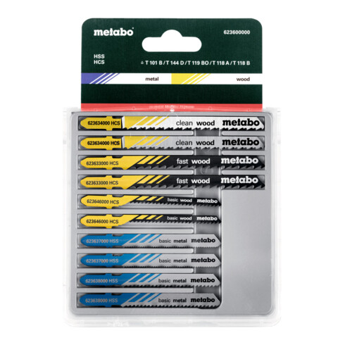 Metabo Stichsägeblattsortiment 3, Holz+Metall+Kunststoffe, 10-teilig, HCS/HSS, 6xHolz, 4xMetall