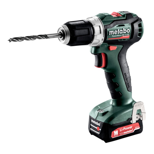 Metabo Trapano avvitatore a batteria PowerMaxx BS 12 BLX 118, 12 V 2 batterie agli ioni di litio da 2 Ah + SC 30