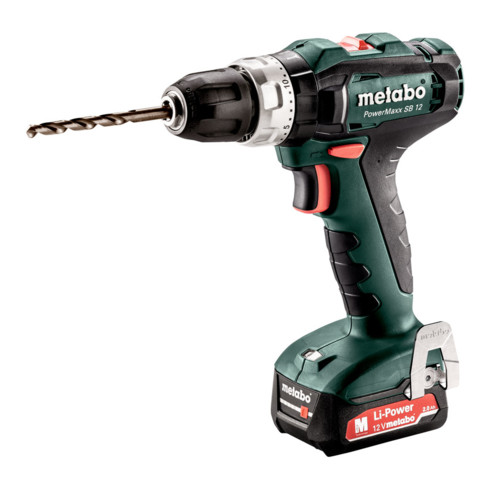 Metabo Trapano avvitatore a percussione a batteria PowerMaxx SB 12X 118, 12 V 2x2 Ah ioni di litio + SC 30