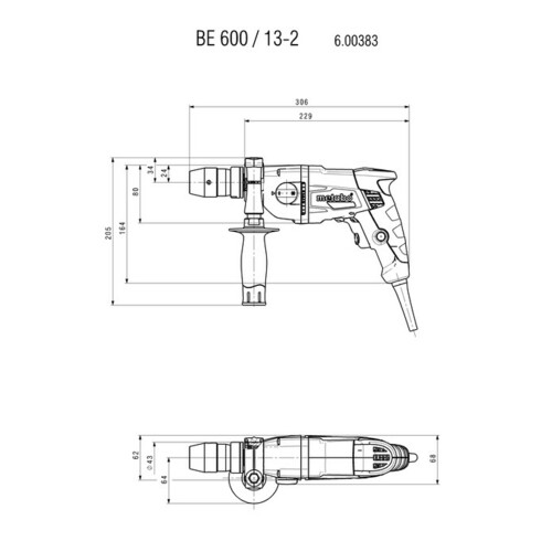 Metabo Trapano BE 600/13-2 in scatola di cartone