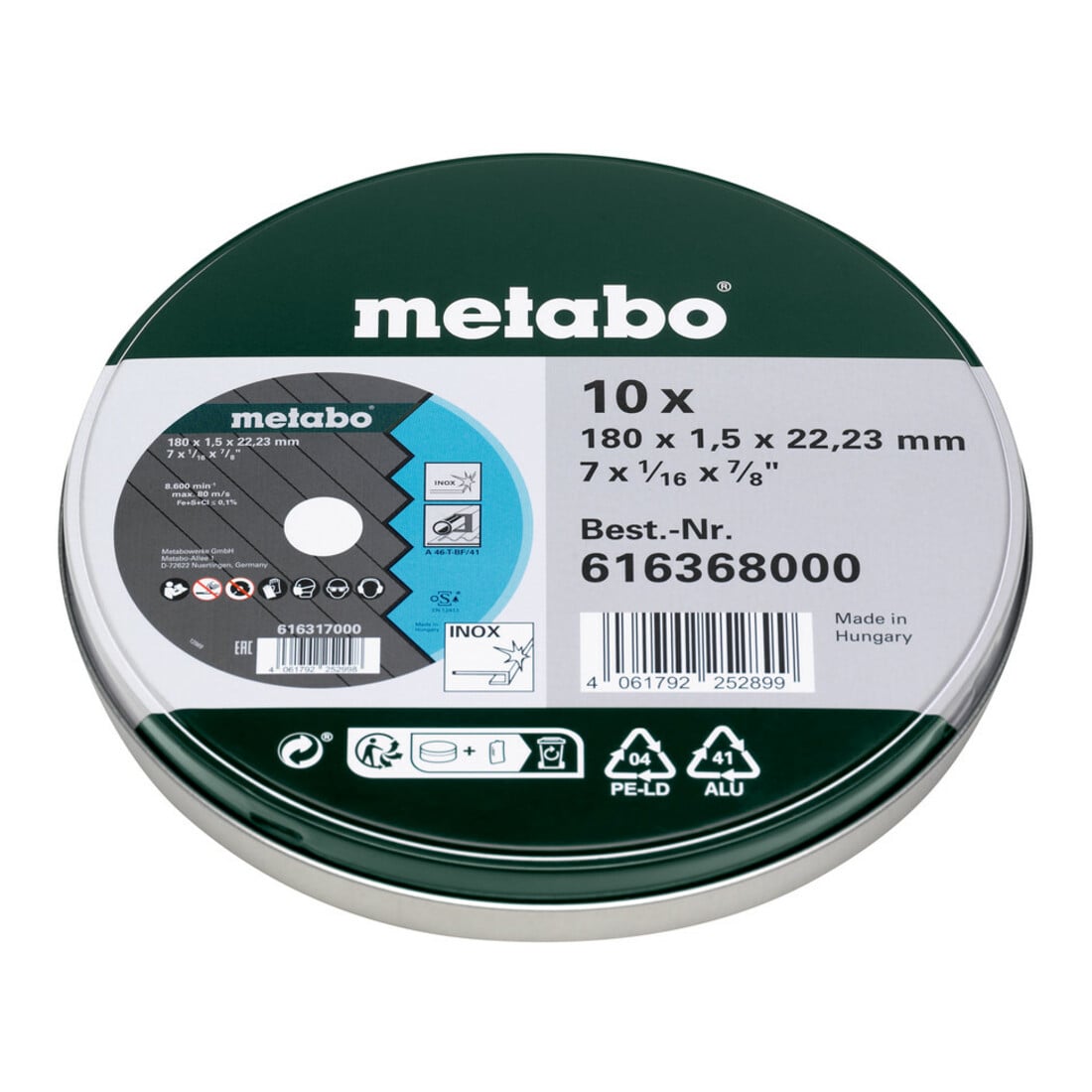 Metabo Trennscheiben SP 180x1,5x22,23 Inox, TF 41 , in Blechdose