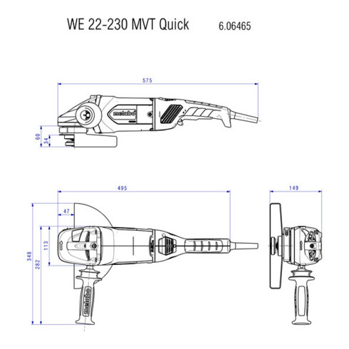 Metabo Winkelschleifer WE 22-230 MVT mit drehbarem Haupthandgriff, Totmannschalter; Karton