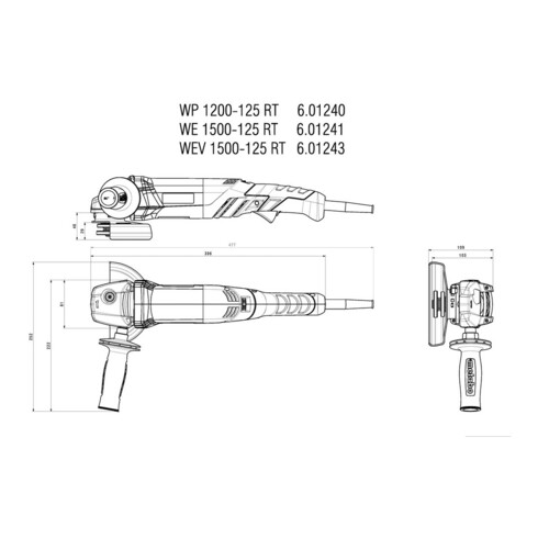 Metabo Winkelschleifer WEV 1500-125 Quick RT mit Drehzahlregelung, Schnellspannnmutter; Kunststoffkoffer