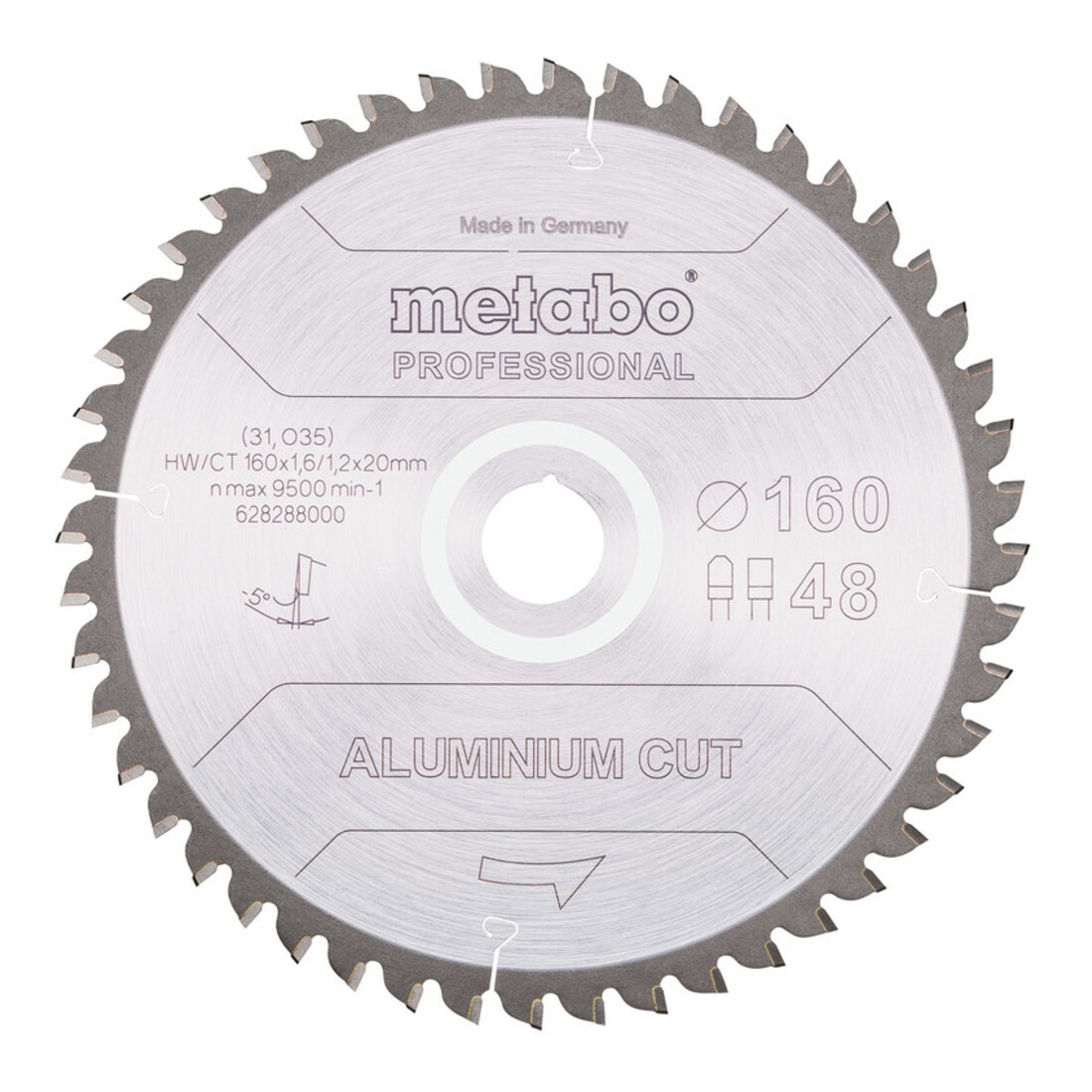 Metabo zaagblad "aluminium cut - professional", 160x1,6/1,2x20 Z48 FZ/TZ 5°neg