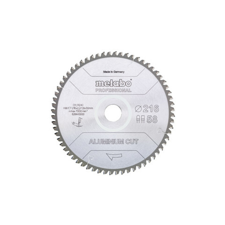 Metabo zaagblad "aluminium cut - professional", 216x2,2/1,8x30 Z58 FZ/TZ 5°neg