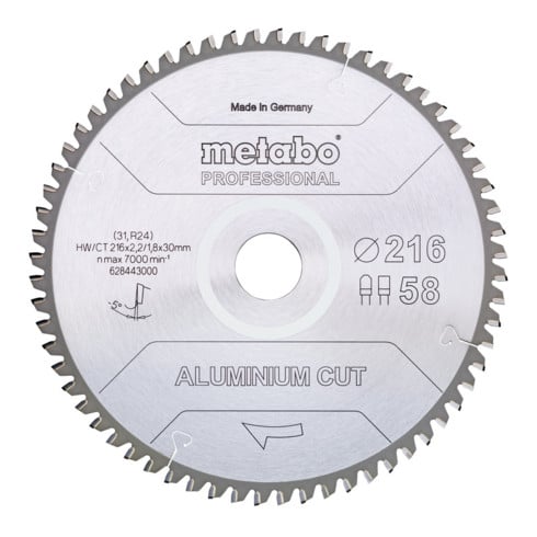 Metabo zaagblad "aluminium cut - professional", 254x2,4/2,0x30 Z72 FZ/TZ 5°neg