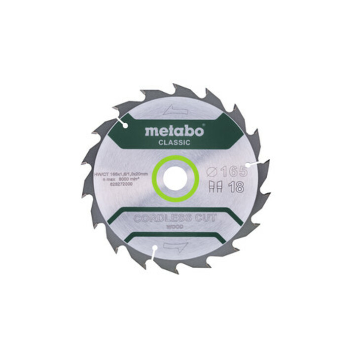 Metabo zaagblad "cordless cut wood - classic", 165x1,6/1,0x20 Z18 WZ 20°