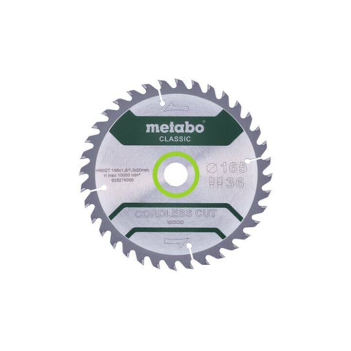Metabo zaagblad "cordless cut wood - classic", 165x1,6/1,0x20 Z36 WZ 15°