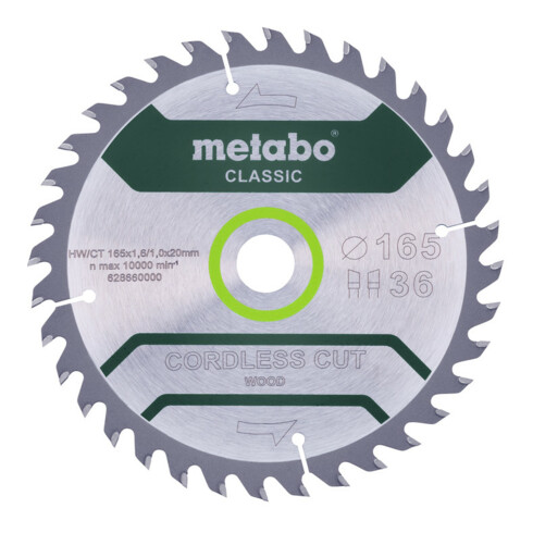 Metabo zaagblad "cordless cut wood - classic", 165x1,6/1,0x20 Z36 WZ 15° /B