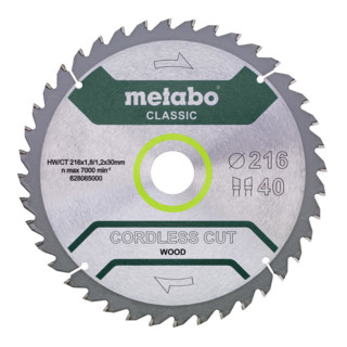 Metabo Cirkelzaagblad "cordless cut wood", kwaliteit classic, voor halfstationaire cirkelzagen, in doos
