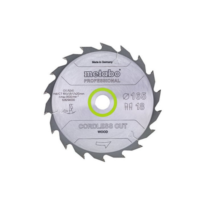 Metabo zaagblad "cordless cut wood - professional", 165x1,6/1,1x20 Z18 WZ 20°