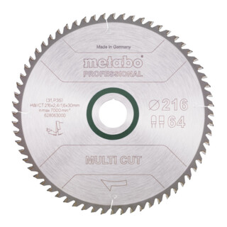 Metabo zaagblad "multi cut - professional", 216x2,4/1,6x30, Z64 FZ/TZ, 10°