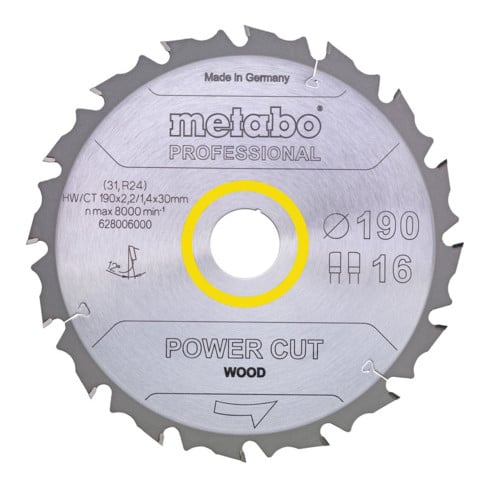 Metabo zaagblad "power cut wood - professional", 165x2.0/1.2x20 Z14 FZ/FA 10°