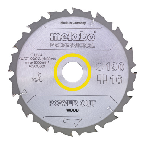 Metabo cirkelzaagblad "power cut wood", professionele kwaliteit, voor handcirkelzagen