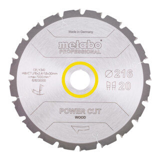 Metabo hardmetalen cirkelzaagblad "power cut wood", professionele kwaliteit, voor semi-stationaire cirkelzagen
