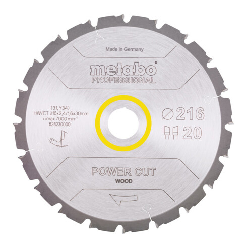Metabo zaagblad "power cut wood - professional", 216x2,4/1,8x30, Z20 WZ 5° neg.