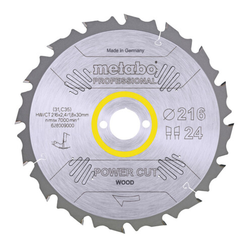 Metabo zaagblad "power cut wood - professional", 216x2,4/1,8x30, Z24 WZ 5° neg.