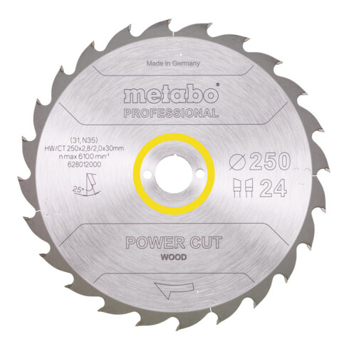 Metabo zaagblad "power cut wood - professional", 250x2,8/2,0x30, Z24 WZ 25°