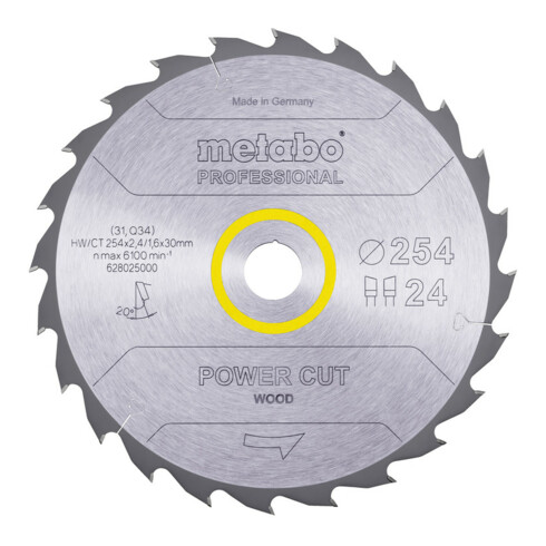 Metabo zaagblad "power cut wood - professional", 254x2,4/1,6x30, Z24 WZ 20°