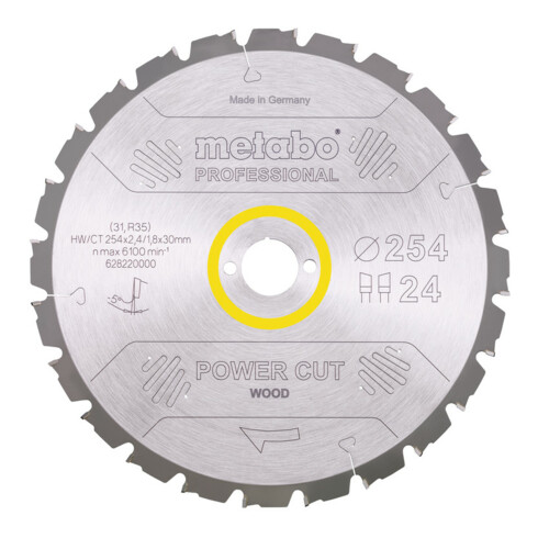 Metabo zaagblad "power cut wood - professional", 254x2,4/1,8x30, Z24 WZ 5° neg.