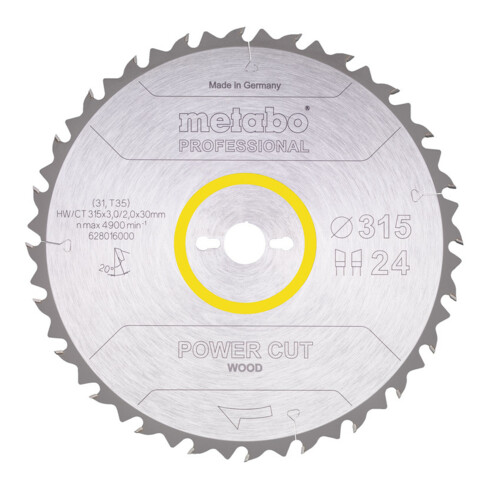 Metabo zaagblad "power cut wood - professional", 315x3,0/2,0x30, Z24 WZ 20°
