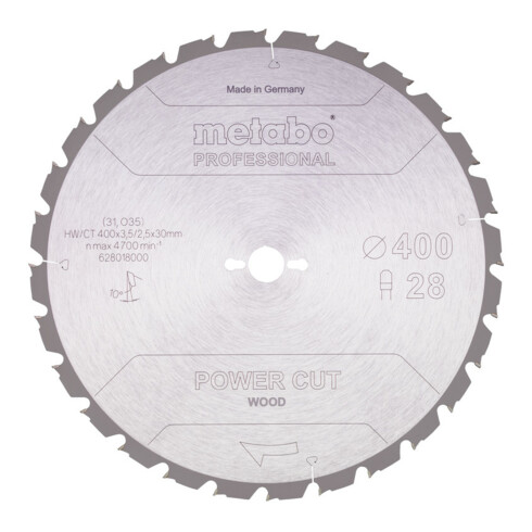 Metabo zaagblad "power cut wood - professional", 400x3,5/2,5x30, Z28 FZ/FA 10°