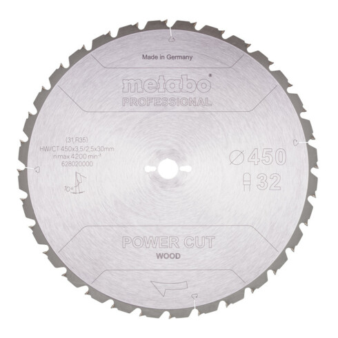Metabo zaagblad "power cut wood - professional", 450x3,5/2,5x30, Z32 FZ/FA 10°