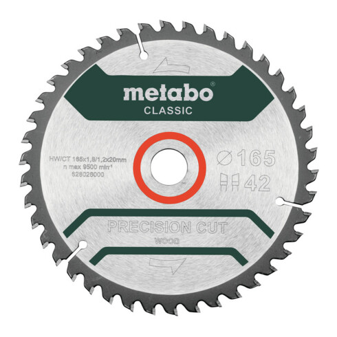 Metabo zaagblad "precision cut wood - classic", 165x1,8/1,2x20 Z42 WZ 5°