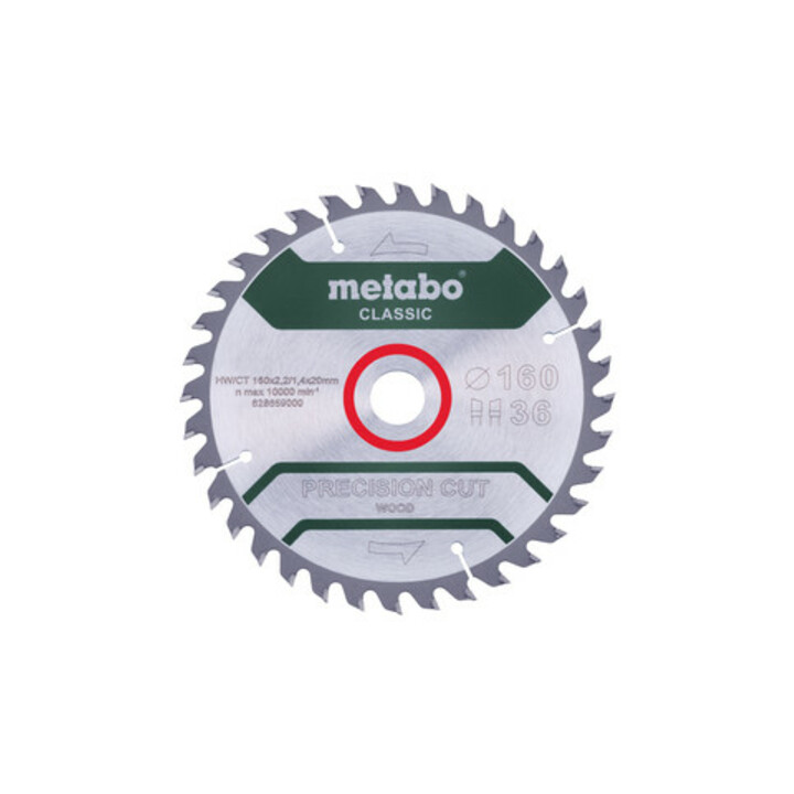 Metabo zaagblad "precision cut wood - classic", 160x2,2/1,4x20 Z36 WZ 10° /B