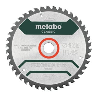 Metabo zaagblad "precision cut wood - classic", 165x1,8/1,2x20 Z42 WZ 5°